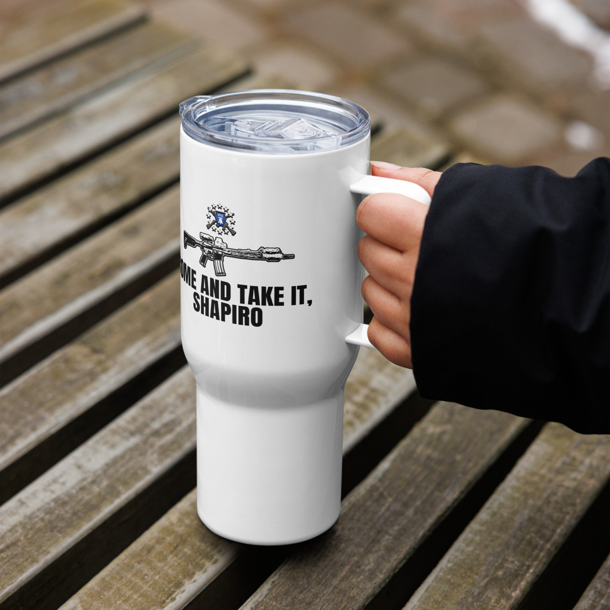 Come and Take It Shapiro - Travel mug with a handle - Image 2